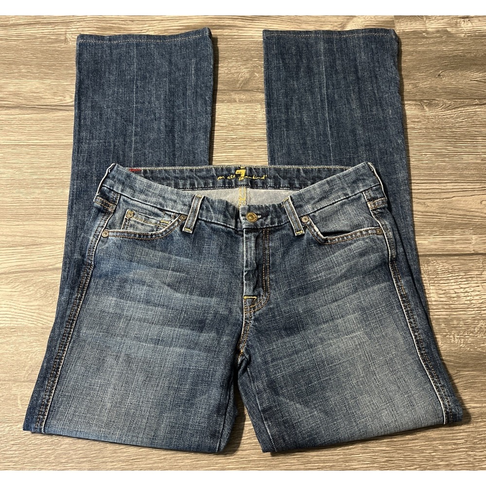 7 For All Mankind Women's "A" Pocket Boot Cut Low Rise Jeans Size 29 (31x30) - Picture 2 of 13